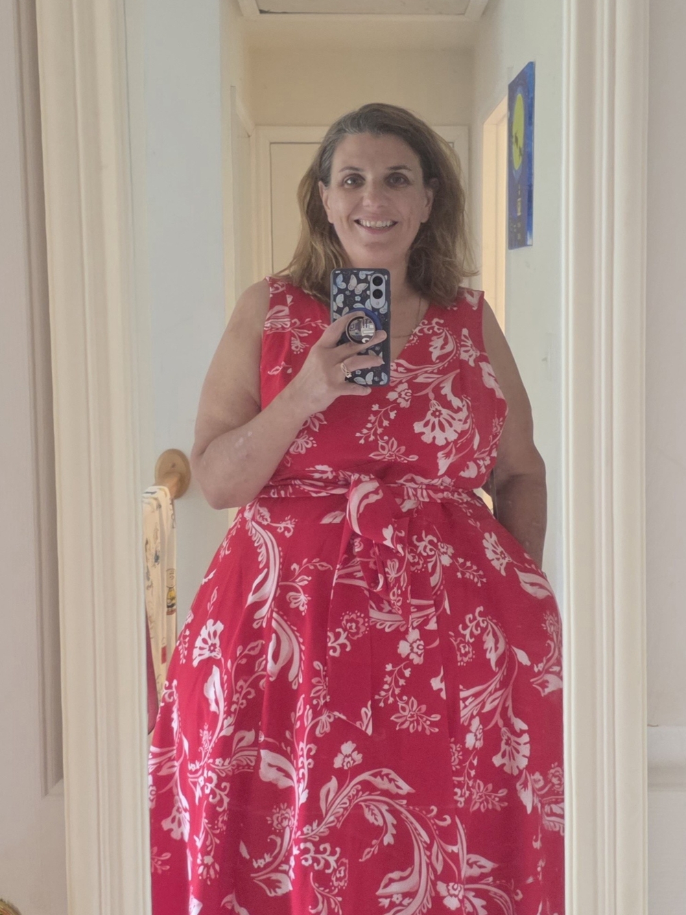 Lane Bryant Red and White Floral Tie-Waist Midi Dress